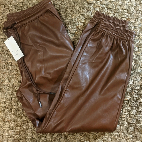 Faux Brown Leather Joggers 